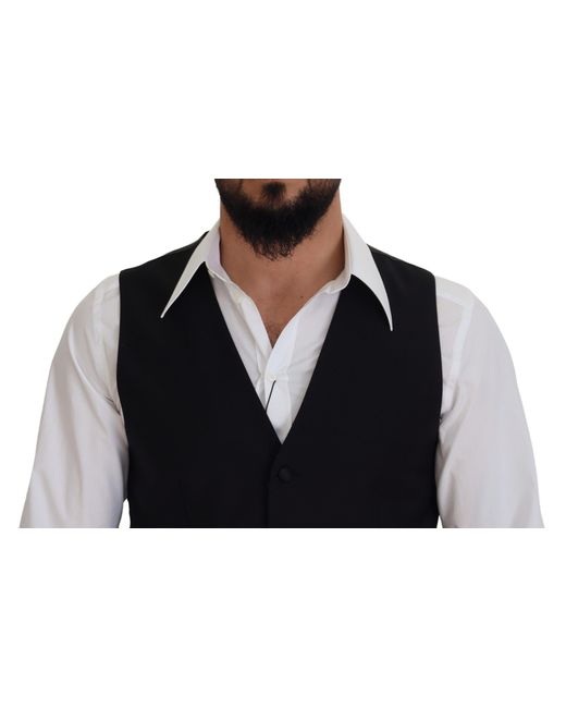 Dolce & Gabbana Black Virgin Wool Waistcoat Formal Dress Vest for men