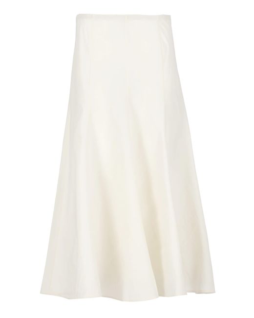 Khaite White Natural Natural Silk And Cotton Skirt