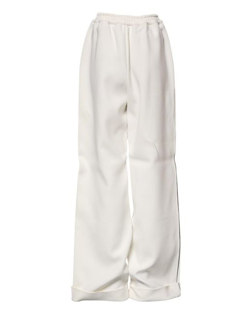 Dolce & Gabbana White Wide Leg Contrast Piping Pants