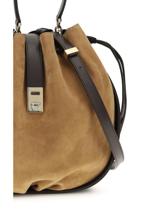 Ferragamo Natural Hug Buckle Bucket Bag Calf Leather Bos Taurus