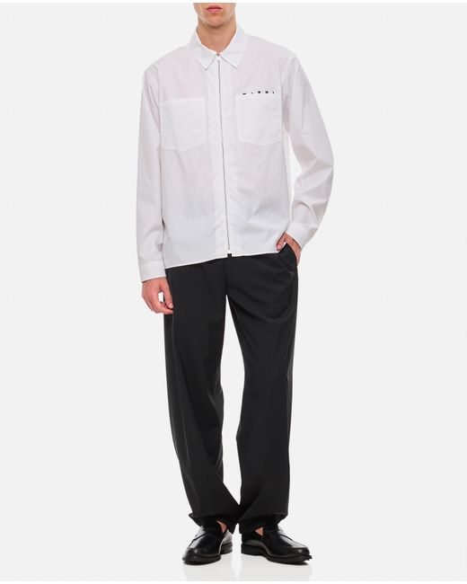 Marni White Cotton Full Zip Shirt for men