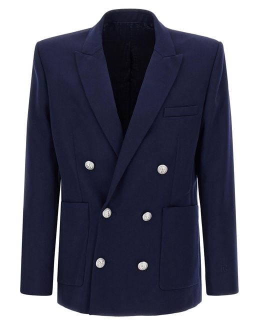 Balmain Blue Grain De Poudre Blazer for men