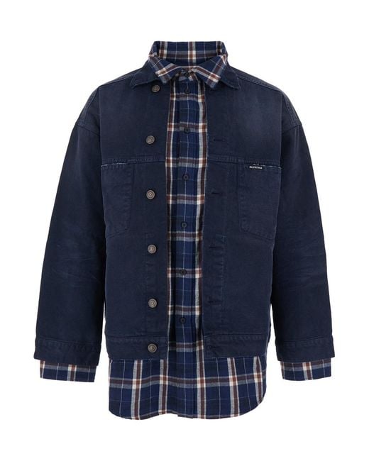 Balenciaga Blue Jacket Double-Layer Cotton Coat for men