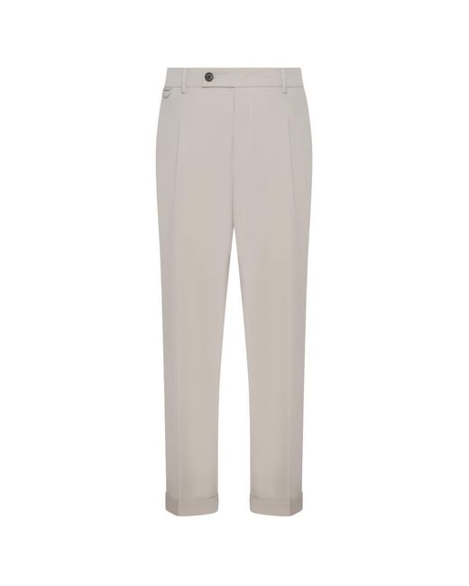 Low Brand White Slim Carrot-Fit Stretch Cotton Blend Trousers With Single Front Pleat And Elasticated Waistband for men