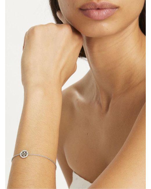 Tory Burch Metallic Chain Bracelet Miller With Double T Charm And Crystal Decoration Brass Blend For Glass Cubic Zirconia
