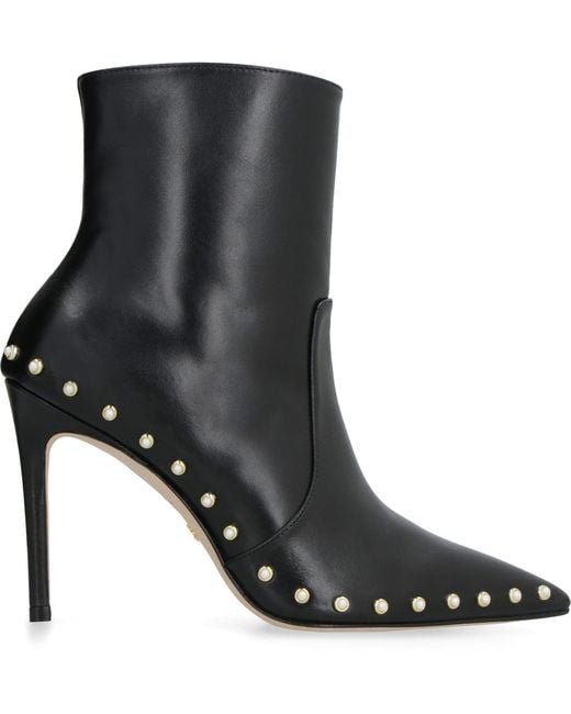 Stuart Weitzman Black Leather Pointy-Toe Ankle Boots Cowhide