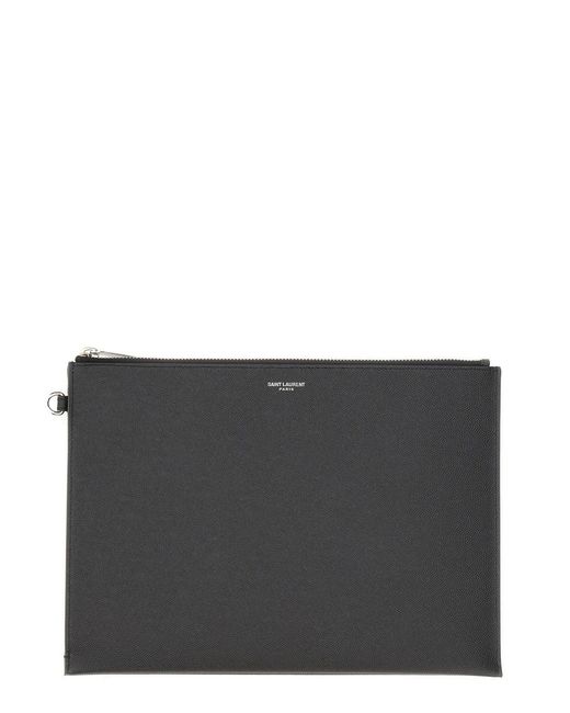 Saint Laurent Gray Grain De Poudre Embossed Leather Zippered Tablet Case for men