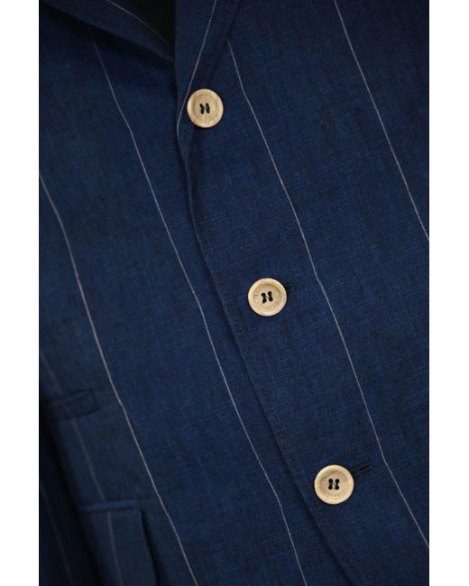 Brunello Cucinelli Blue Pinstriped Linen Suit for men
