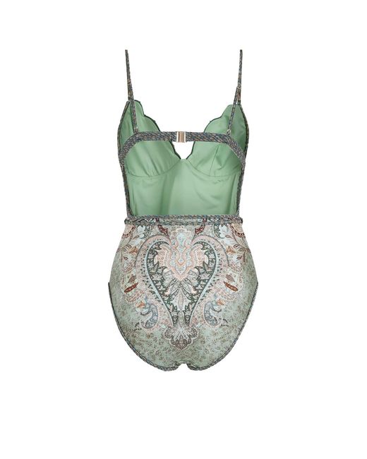 Zimmermann Gray Wanderlust Scallop One-Piece Swimsuit