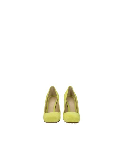 Bottega Veneta Yellow Square-Toe Block-Heel Pumps