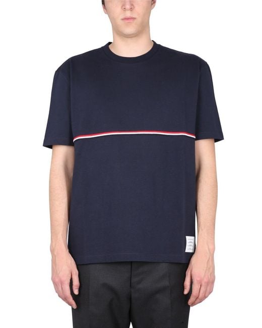 Thom Browne Blue T-Shirt With Rwb Detail Cotton T-Shirts for men