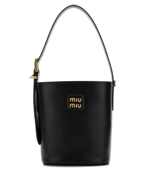 ショルダーバッグ・ポシェット MIU MIU LOGO LEATHER BUCKET BAG Miu Miu Leather Bucket Bag | Black | FARFETCH