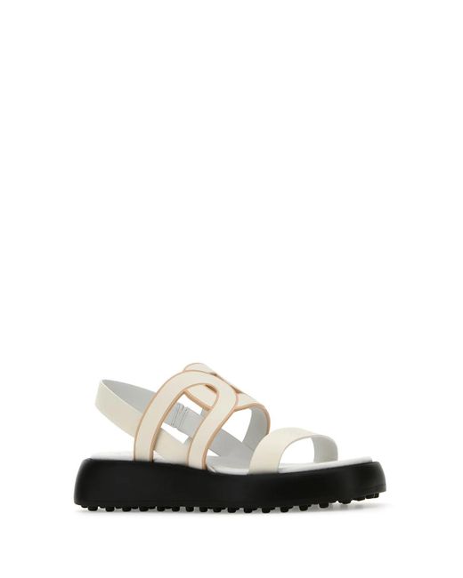 Tod's White Leather Chain Sandals