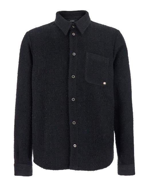 Amiri Black Shirt With Classic Collar And Logo Plaque On The Front for men