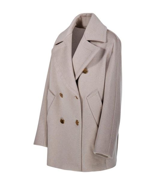 Max Mara Gray Double-Breasted Long-Sleeved Coat