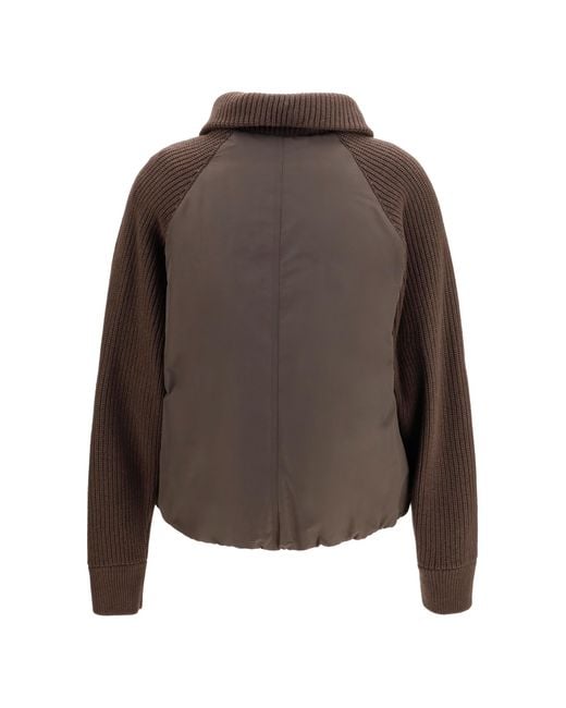 Brunello Cucinelli Gray Down Jacket With Wool Sleeves Outer: Polyester Puffer