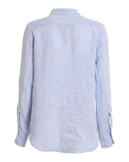 Polo Ralph Lauren Camicia A Righe In Lino Azzurra 200862110001 in Blue |  Lyst