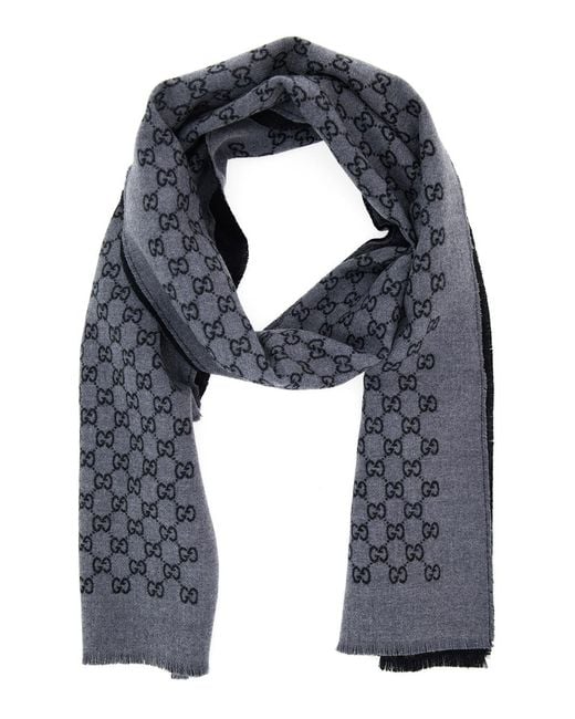 Gucci Blue Scarf Gg Jacquard Wool for men
