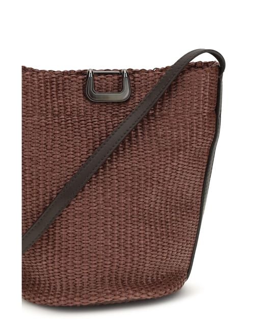 Brunello Cucinelli Brown Bucket Bag Sartorial Small Raffia Cotton