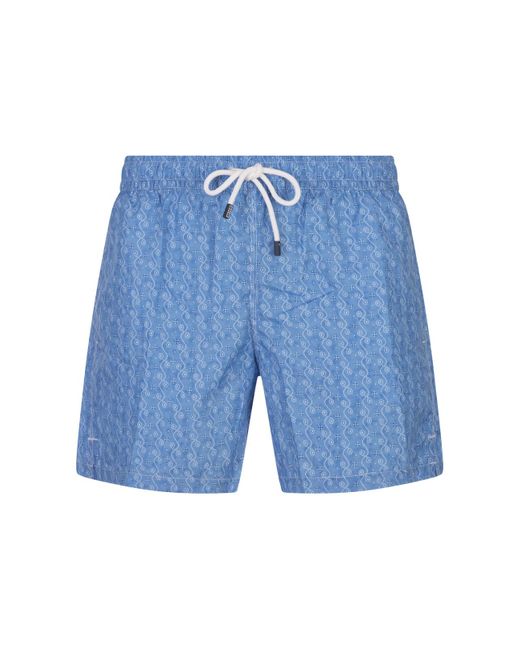 Fedeli Blue Swim Shorts With Micro Pattern for men