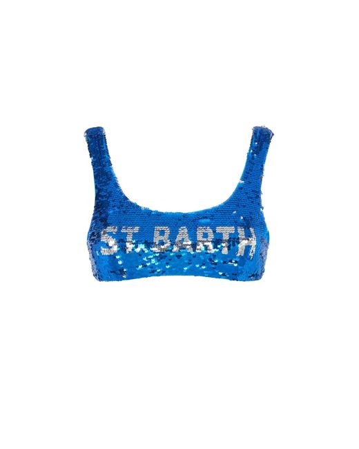Mc2 Saint Barth Blue Sequined Bralette With Logo