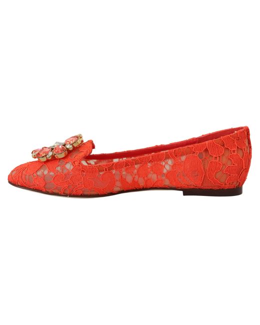 Dolce & Gabbana Red Elegant Lace Vally Flats