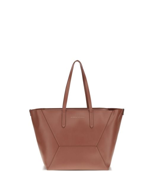 Brunello Cucinelli Brown Leather Tote Bag Calf Bos Taurus Shoulder
