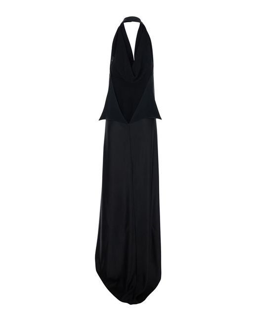 Le Plain Black Long Dress With Halterneck And Open Back
