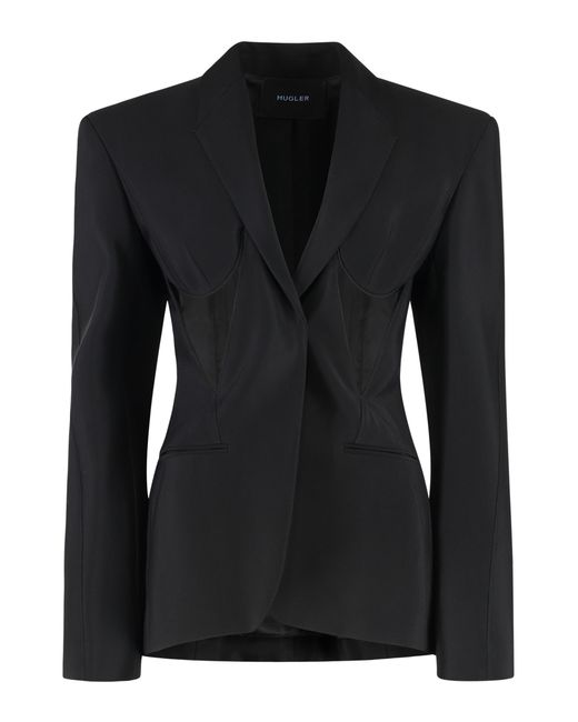 Mugler Black Single-Breasted One Button Jacket Viscose Blazers