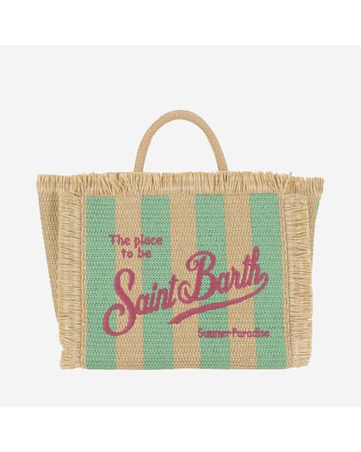 Mc2 Saint Barth Green Colette Tote Bag With Striped Pattern