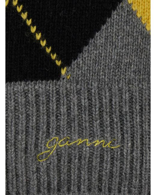 Ganni Multicolor Diamond-pattern Knitted Jumper