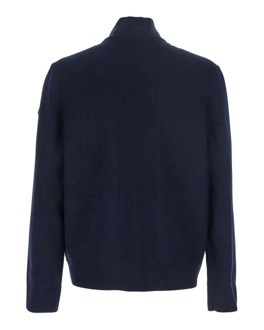 Moose Knuckles Blue Cardigan With Knitted Inserts And Logo Patch On Sleeve for men