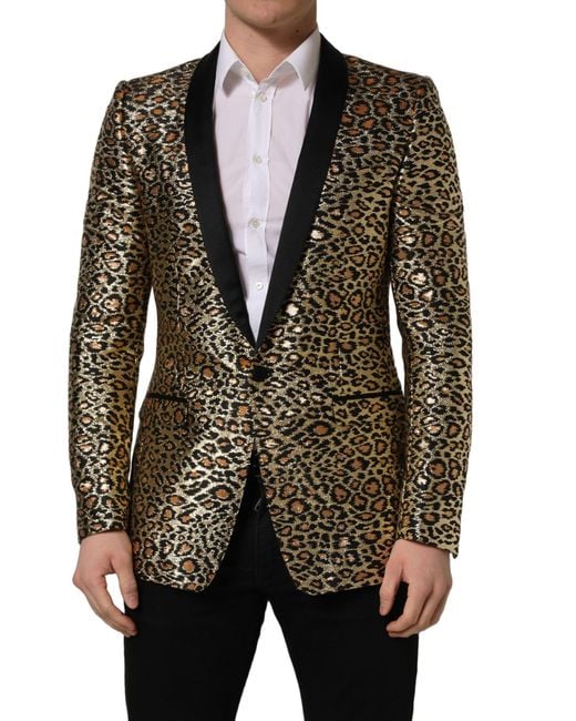 Dolce & Gabbana Black Leopard Single Breasted Coat Jacket Clothing for men