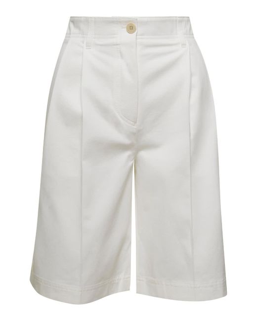 Totême  White Twill Pleated Bermuda Shorts