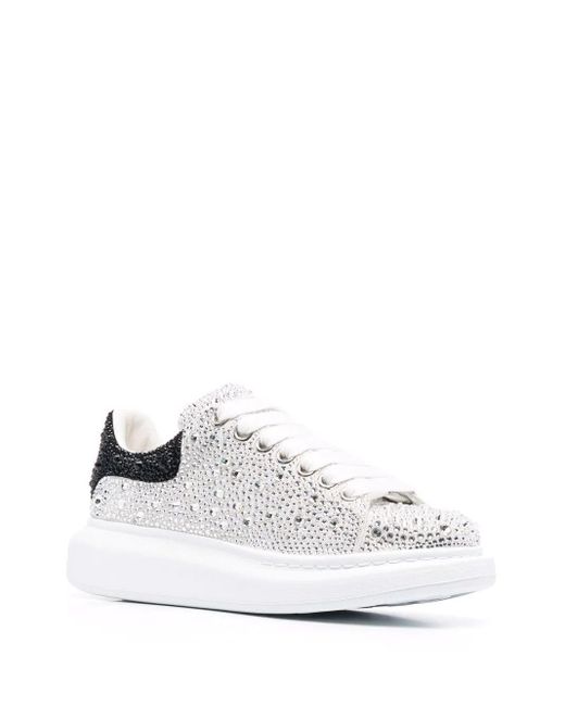 Alexander McQueen White Embellished Leather Sneakers