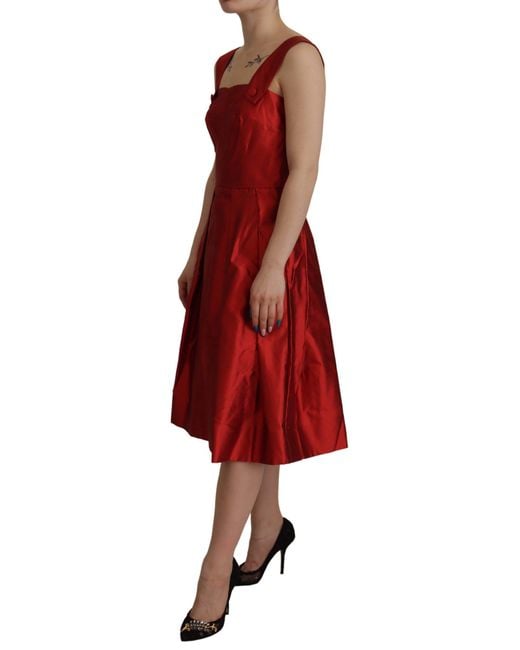Dolce & Gabbana Red Radiant Silk A-Line Midi Dress