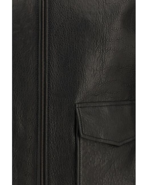 Saint Laurent Black Short Lamb Leather Jacket With Pointed Collar Ovis Aries for men