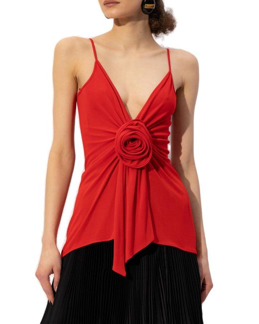 Balmain Red Top With A Rose-Shaped Appliqué