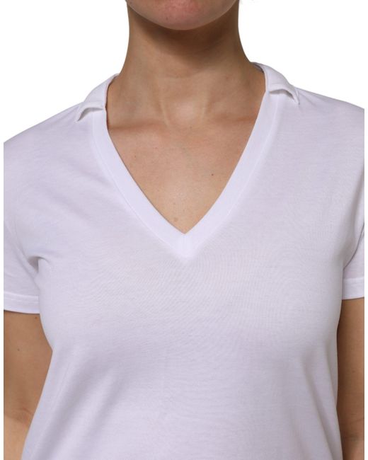Dolce & Gabbana White Cotton Short Sleeve V-Neck Top T-Shirt