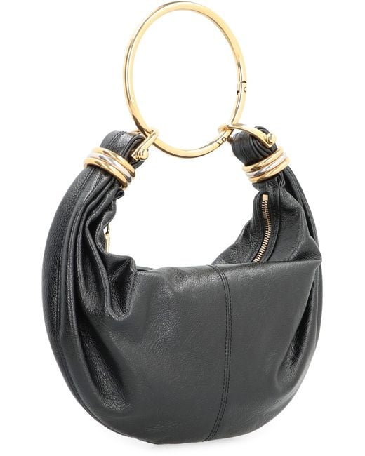 Chloé Black Leather Hobo Bag With Top Handle Calf Shoulder