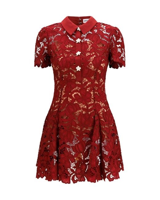 Self-Portrait Red Short Lace Dress Polyester