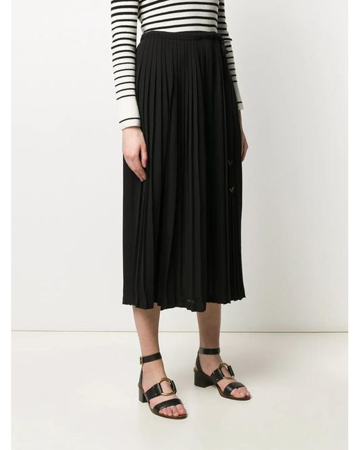 Valentino Black Pleated Midi Skirt