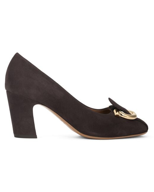 Ferragamo Brown Pumps Gancini Suede Goat Leather