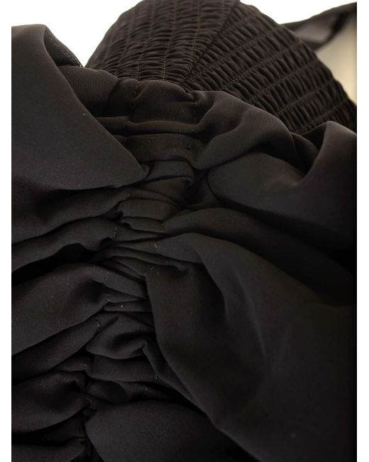 ROTATE BIRGER CHRISTENSEN Black Chiffon Midi Dress With Puff Sleeves