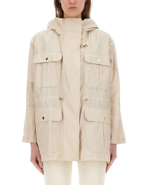 Fay Natural Linen And Cotton Canvas Parka Jacket