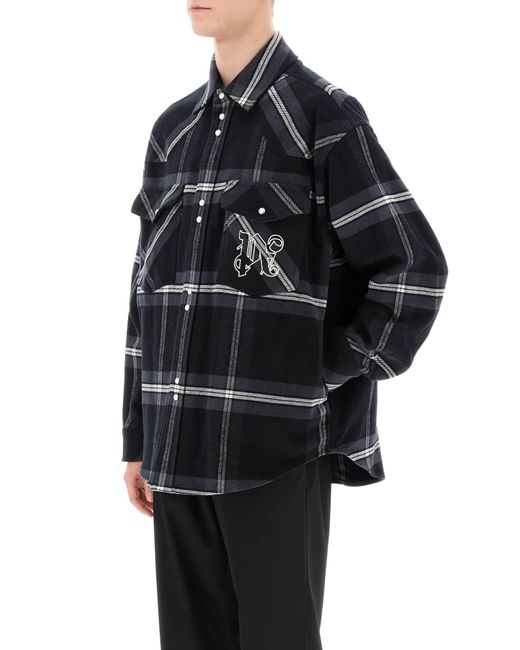 Palm Angels Black Check Flannel Overshirt for men