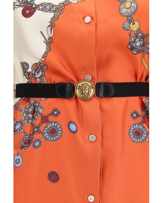 Versace Orange Printed Silk Shirt Mini Dress