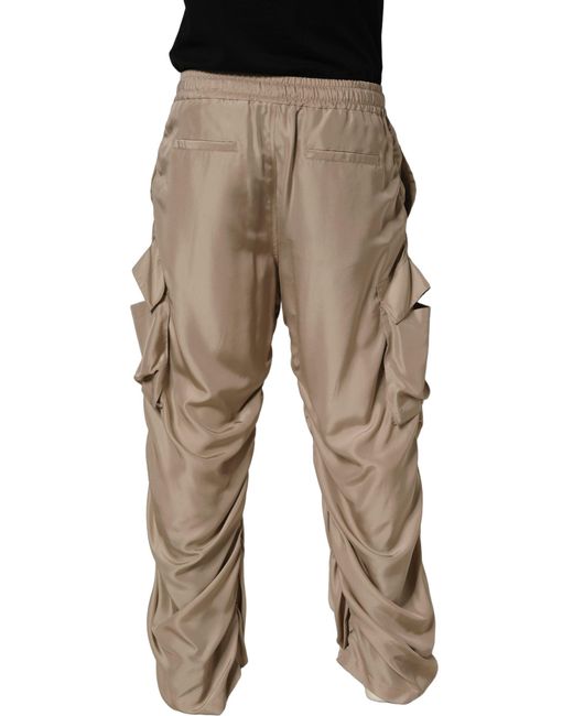 Dolce & Gabbana Natural Ruched Cargo Parachute Jogger Pants Silk for men