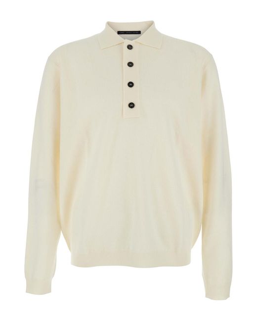 Low Brand White Sweater With Polo Shirt Style Collar And Long Sleeves for men
