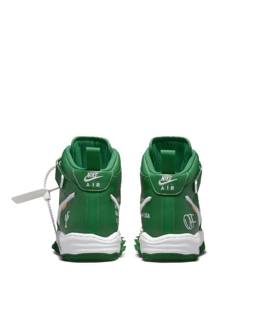 Nike Green Off- X Air Force 1 Mid Sp Lthr Sneakers Shoes for men
